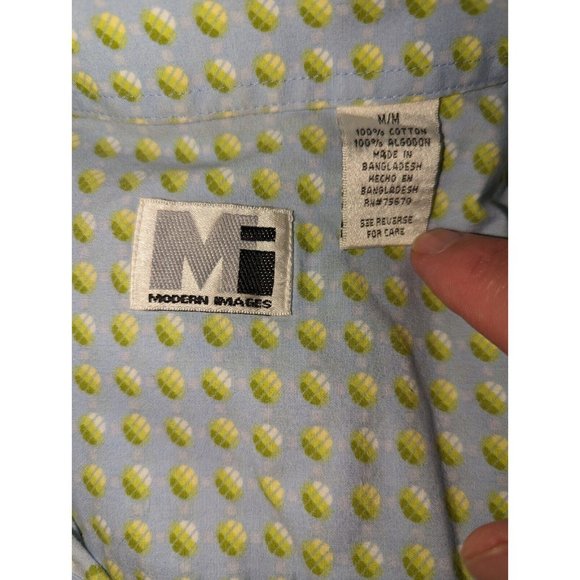 Modern Images Silk Men's Medium Blue Tropical Print Button Up Cotton Leisure - Picture 4 of 5